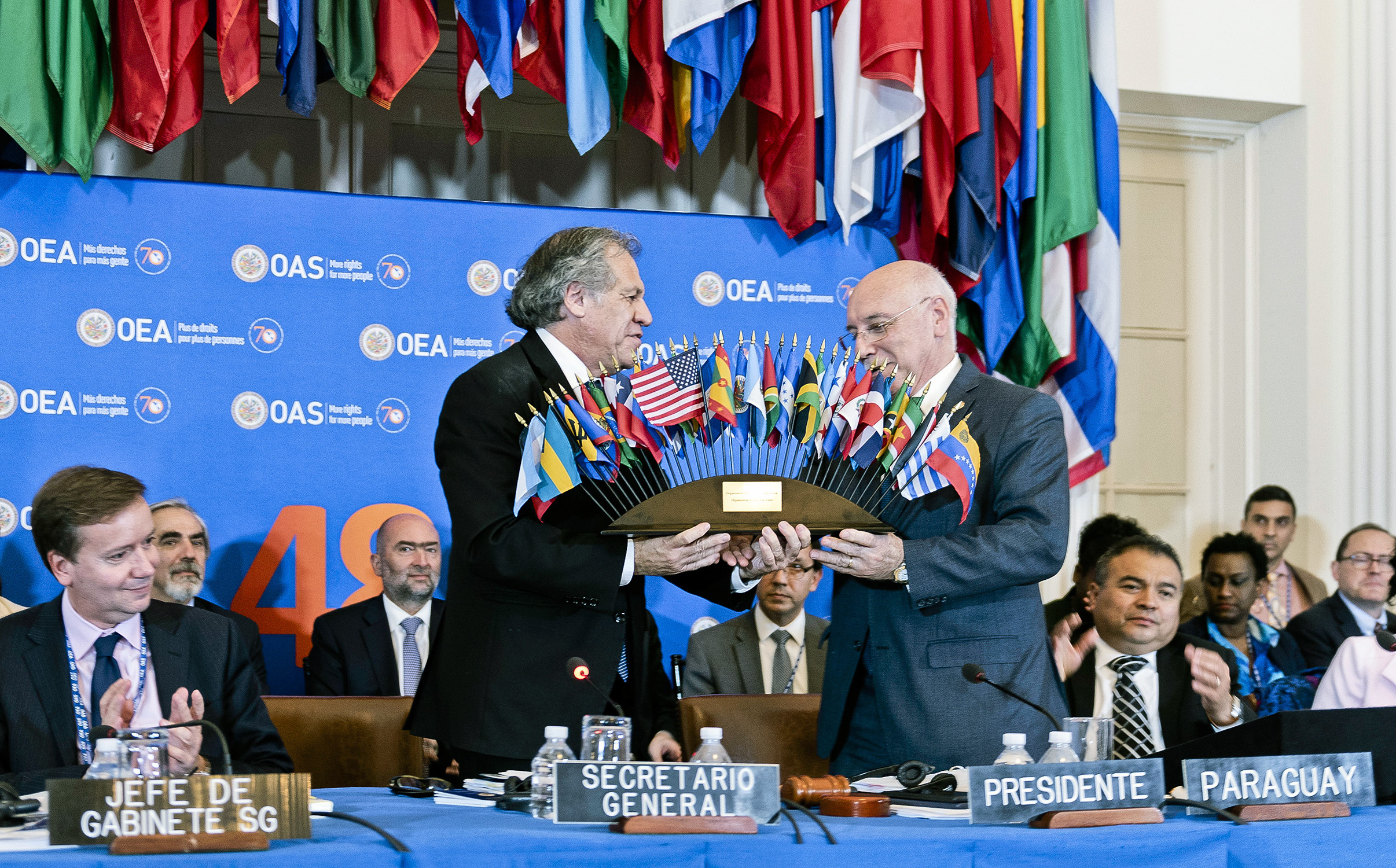 Bajo la conducción del Canciller Loizaga como Presidente concluyó la 48° Asamblea General de la OEA con la aprobación de importantes documentos