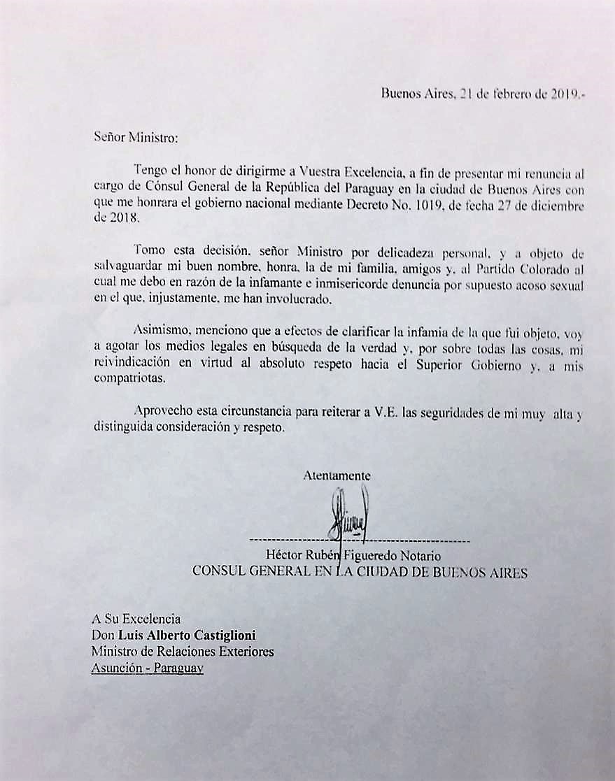 Cónsul general en Buenos Aires presentó renuncia y fue aceptada por la Cancillería