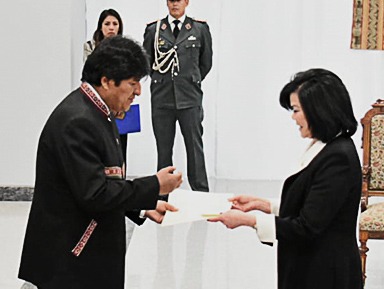 Embajadora del Paraguay presentó sus Cartas Credenciales al Presidente del Estado Plurinacional de Bolivia